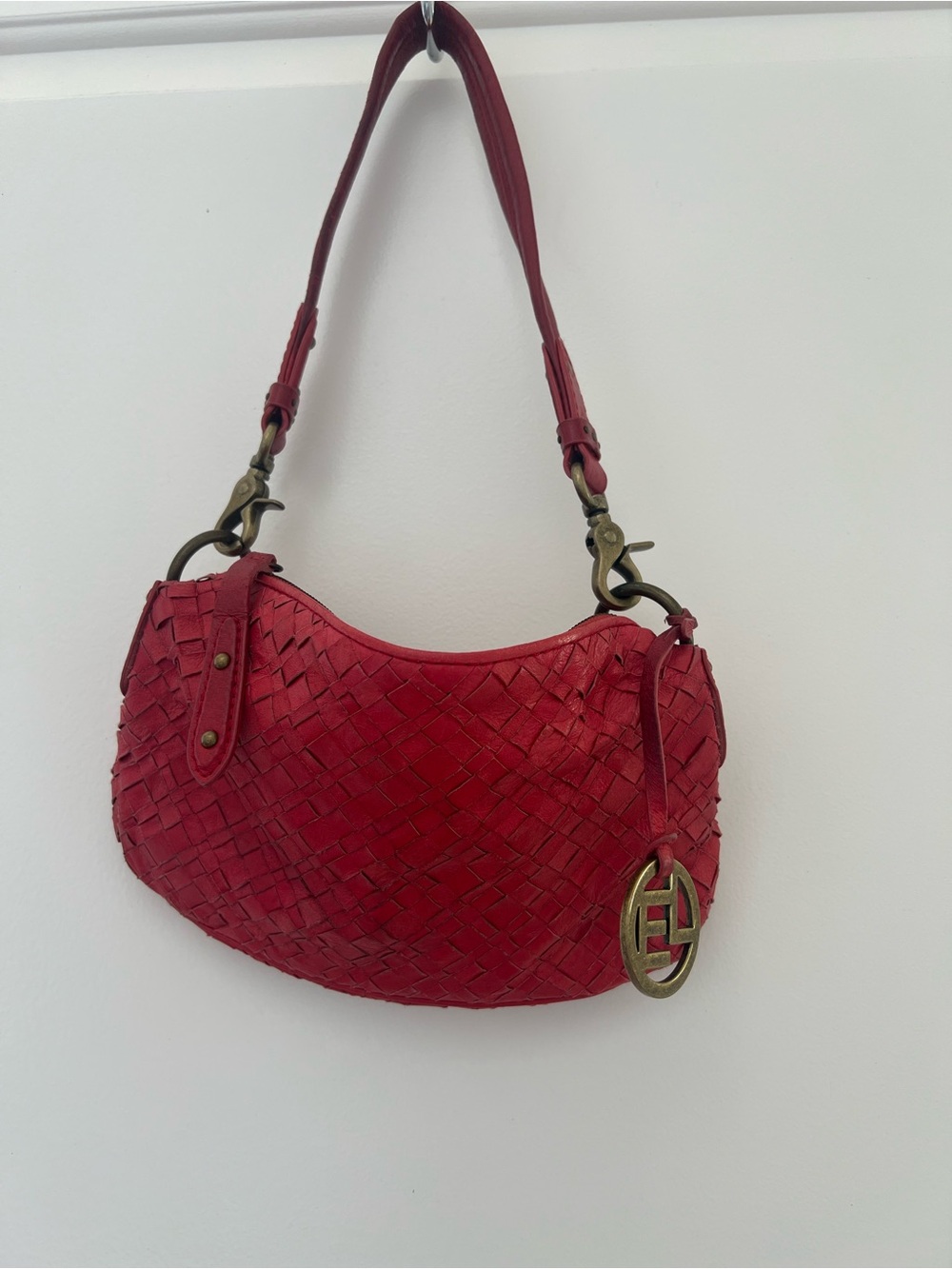 Elliott Lucca Vintage Woven Red Leather Shoulder Bag